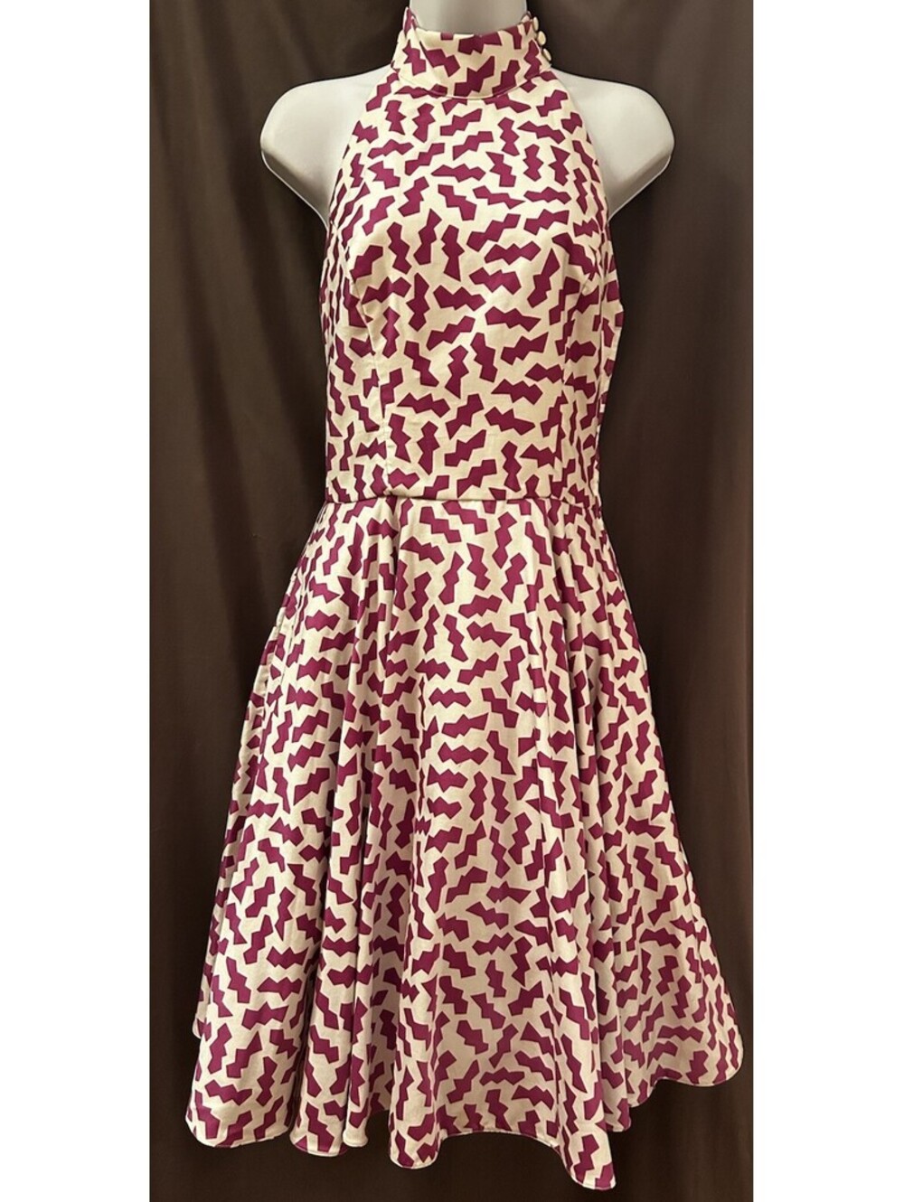 VTG 80s AJ Bari New Wave Punk Purple Geometric Halter Fit Flare Party Dress SZ 8